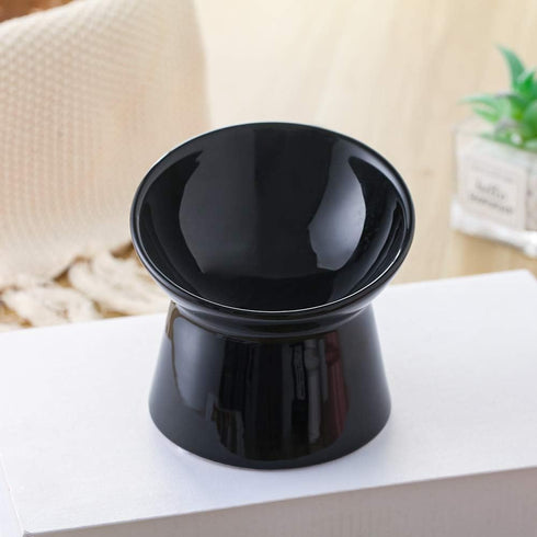 Black Small Ceramic Raised Cat Bowls, Tilted Elevated Food or Water Bowls, Stress Free, Dishwasher & Microwave Safe