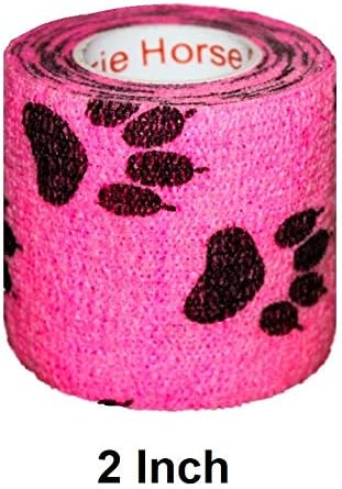 Vet Wrap Tape (Pink with Paw Prints) (2 Pack) (2 Inch x 15 feet) Self Adhesive Cohesive Bandage for Pets