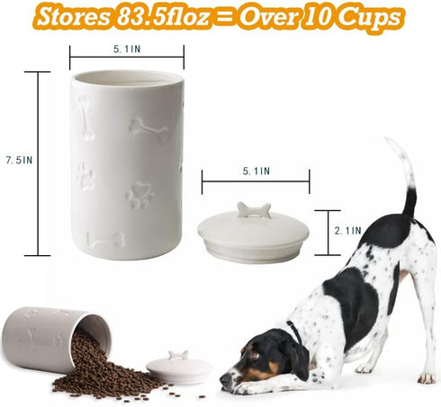 Dog Treat Container Airtight - 9"x5" Large Ceramic Dog Treat Jar for Kitchen Counter, White Dog Cookie Jar
