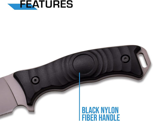 MTech USA Fixed Blade Knife, Grey TiNite Coated Stainless Steel Blade with Black Nylon Fiber Handle, Full Tang
