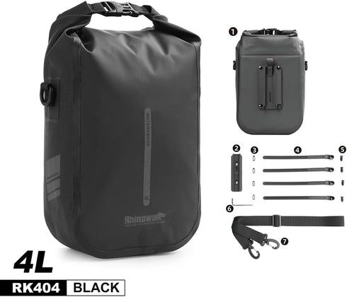Rhinowalk Bike Front Fork Waterproof Bag, 4L Pannier Saddle Bag for E-Scooter Mountain Bike Accessories, Black