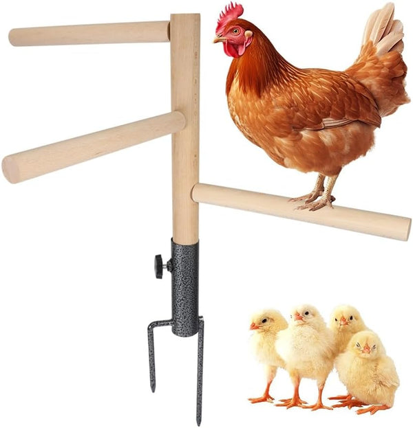 Kalekey Chicken Perch Toy for Coop, Chicken Perch Stand Wooden with Metal Ground