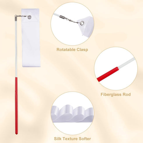 2 2.04 80 Inch CREATCABIN Pcs m Dance Ribbons Rhythmic Gymnastics Ribbon Baton Nylon Twirling Wands on Sticks Training