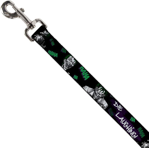 Dog Leash 4 Feet Long, Joker Die Laughing Haha, Black Purple Green, 0.5 Inch Wide