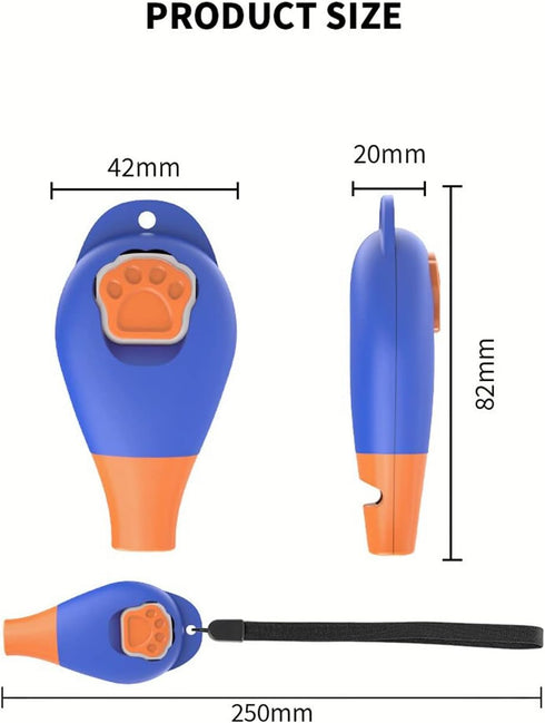Dog Training Clicker with Whistle and Wrist Strap - Positive Reinforcer for Puppy and Adult Dogs (Blue)
