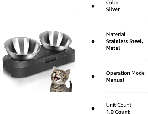Stainless Steel Cat Food Bowl - 15-Angle Ergonomic Design Reduces Vomiting