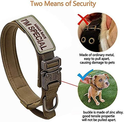 Tactical Dog Collar with USA American Flag, Heavy Duty Nylon K9 Adjustable Metal Buckle for Medium Large Dogs, Chew