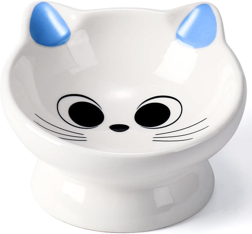 Raised Cat Food Bowl Ceramic, 15° Tilted Design, Anti Vomiting Backflow Prevention for Cats and Small Dogs, Blue