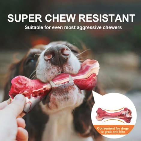Dog Puppy Bone Toy for Aggressive Chewers, Beef Flavor, Durable Rubber for Small/Medium Breeds
