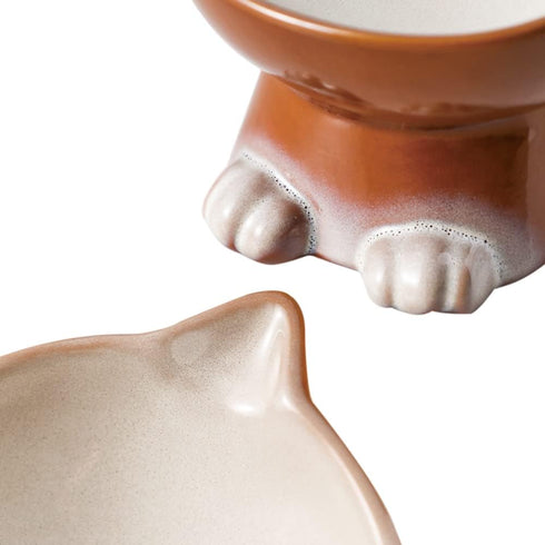 Nihow Elevated Cat/Dog Bowls: 5 Inch Ceramic Raised Food & Water Bowl Set, Elegant Brown for Protecting Pet's Spine