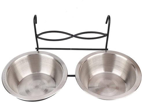 Stainless Steel Dual Hanging Food Water Bowl Feeder with Hook for Cat, Dog, Puppy Crate, Cage, and Kennel
