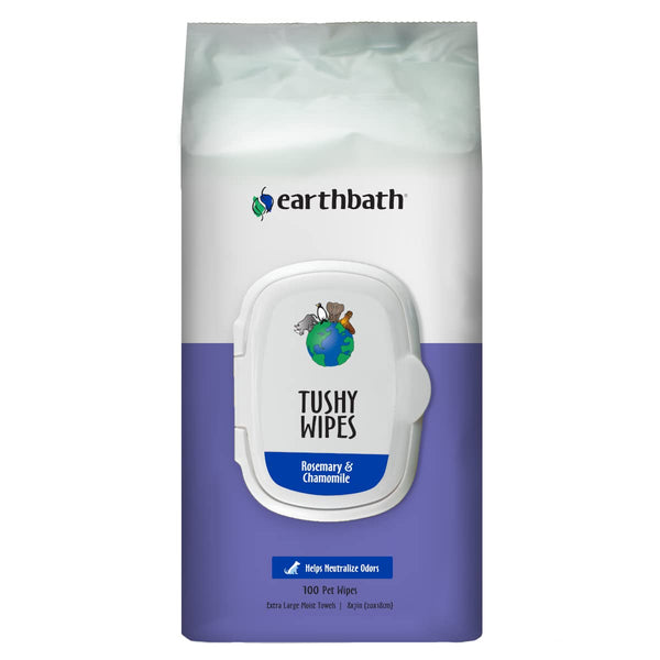 earthbath Rosemary & Chamomile Tushy Wipes - 100 Count (1 Pack) - Best Dog & Cat Wipes for Paws, Butt, Made in USA