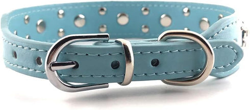 Rhinestone Flower Dog Collar - Sparkling Leather Pet Collar for Small and Medium Dogs (Blue M)