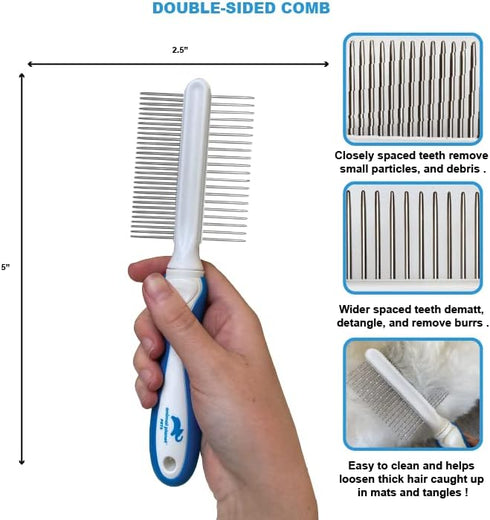 Animal Planet Pet Daily Grooming Kit (3 Pack) for Dogs & Cats - Reversible Grooming Glove, Double Sided Comb & Brush