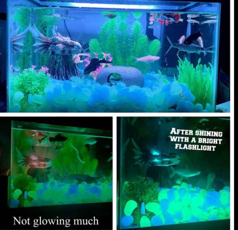 520 PCS Glow in Dark Garden Pebbles, Luminous Rocks for Walkways, Yard, Aquarium Decoration, Solar Glow Stones (Blue)