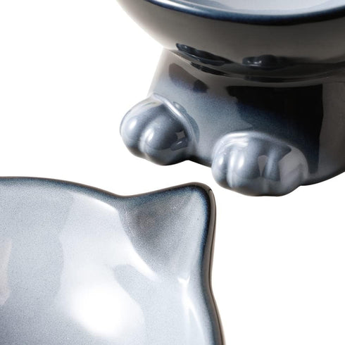 Nihow Elevated Cat/Dog Bowls: 6.25 Inch Ceramic Raised Food & Water Bowl Set for Small Dogs and Cats - Elegant Gray