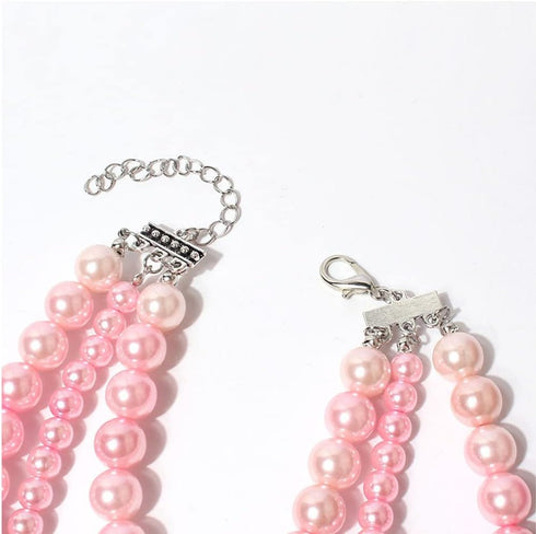 Fancy 3 Rows Pearl Pink Diamond Pet Cat Dog Necklace - Jewelry Collar for Pet Cat Dog Girl Costume Accessories