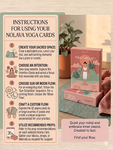 Set 4"x6" 30 10 NOLAVA Yoga Card Gift Large Yoga Cards with Poses, Intentions, Sun/Moon Flows & Guided Meditation