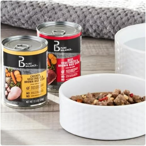 Pure Balance Beef Stew and Chicken Stew Wet Dog Food Variety Pack, 12.5 oz Cans (6 Pack)