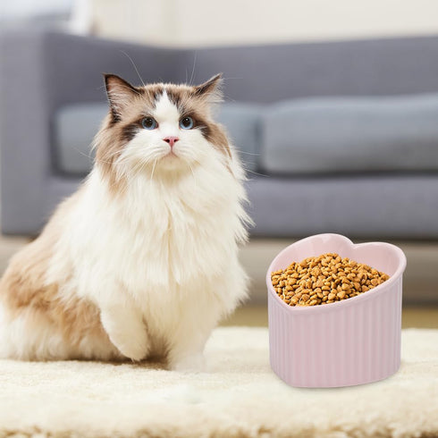 Heart Shaper Ceramic Elevated Cat Bowls, Anti Vomit Raised Cat Bowls, Microwave Safe Pet Accessories for Small Cats