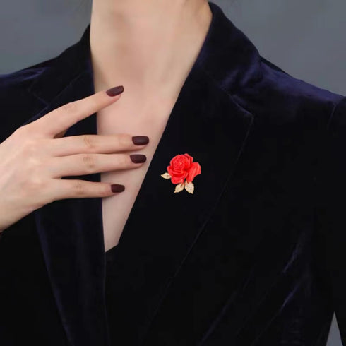 Rhinestone Rose Brooch Pins, Red Flowers Brooches for Women/Girls, Fashion Jewelry Gift