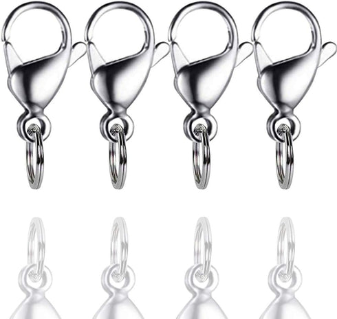 IVIA Dog Tag Clips, 316 Stainless Steel Lobster Buckle with Rings for Cat & Dog Collars (4 Pack Silver)