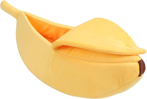 Cozy Zerodis Banana Shaped Cat Bed, Soft Warm Pet House with Semi Closed Design for Cats Dogs Kittens Puppy (XL)