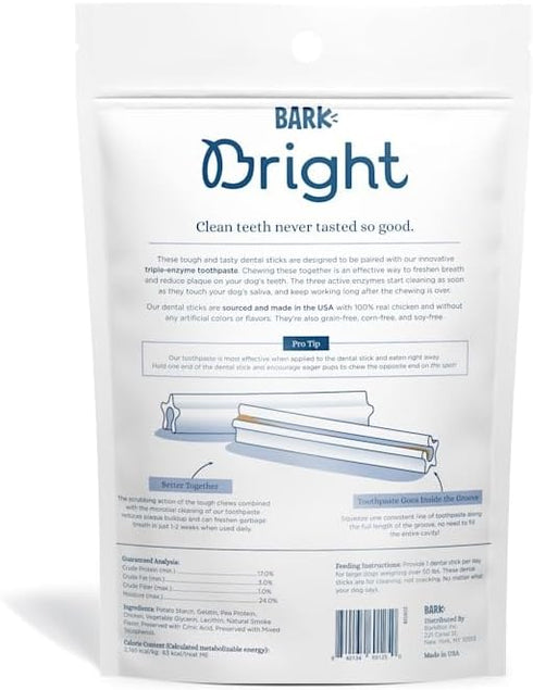 BARK Bright Dental Sticks for Large Dogs Chews, 12.2 oz, Count of 15