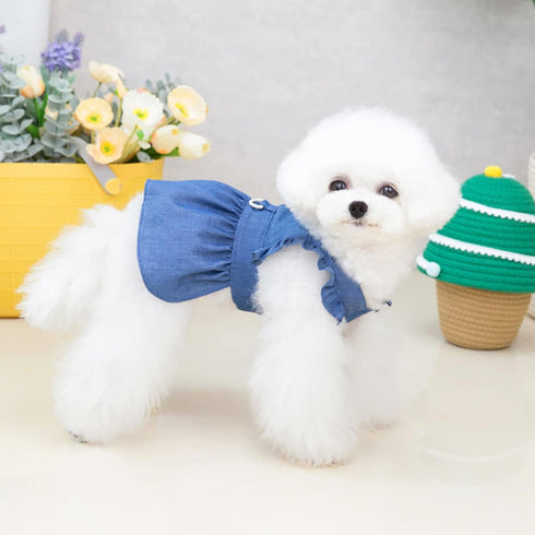 Dog Dress: Puppy Luxury Skirt, Princess Dresses for Small Dog Girls, Wedding Evening Tutu Denim Skirt, Navy Blue XL