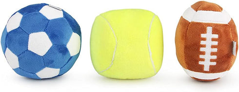 3-PACK Interactive Dog Toys Ball for Small and Medium Dogs, Soccer Ball, Football and Tennis Balls, Stuffed with Squeak