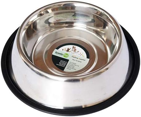 ICONIC PET 32 oz/4 Cup (2 Pack) Stainless Steel Non-Skid Pet Food/Water Bowls with Rubber Rings: Rust-Free, Dishwasher Safe, Noise-Free, Non-Skid, and Stable Dishes for Cats, and Dogs