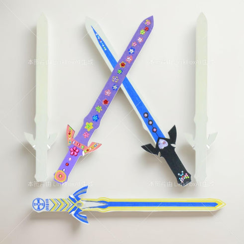 Ninja Pirate Style Wooden Sword Toy, Unfinished Wooden Crafts DIY Painting Set, 5pack for Kids Role Playing Games