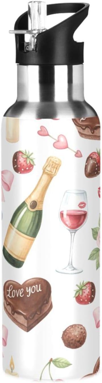 Wassud Water Bottle Red Wine and Roses Stainless Steel Sport Water Bottle with