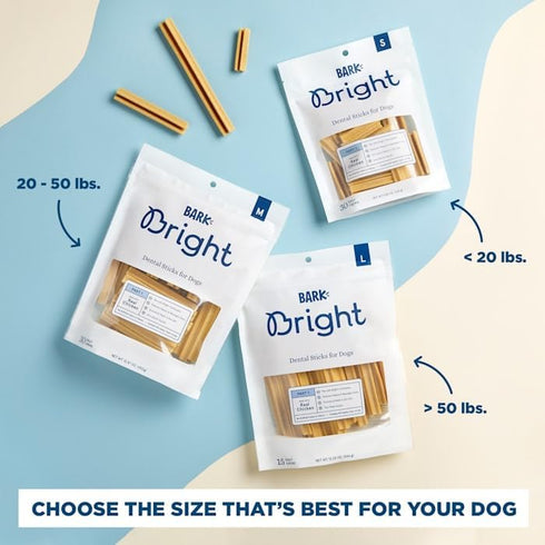 BARK Bright Dental Sticks for Large Dogs Chews, 12.2 oz, Count of 15