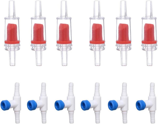 ALEGI Aquarium Air Pump Accessories - Non-Return Check Valves for 3/16" Tubing (6 Check + 6 Control Valves)