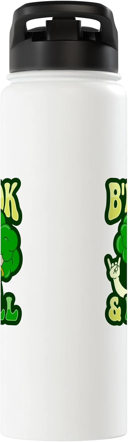 Funny Broccoli Brock and roll Pun Brock and roll Pun for a Vegan Food Lover Stainless Steel Insulated Water Bottle