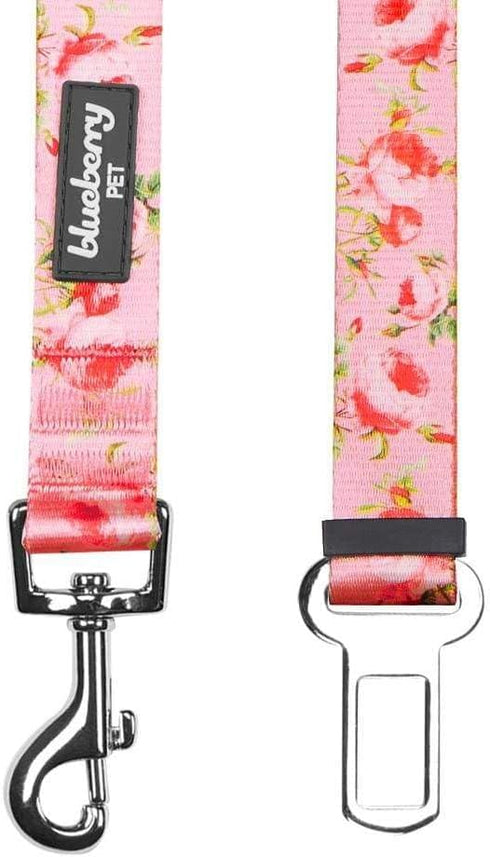 Blueberry Pet Spring Scent Inspired Floral Rose Adjustable Dog Seat Belt Tether, Durable Safety for Dogs Cats