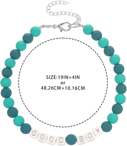 Madison Tyler Dog Beaded Necklace, Adjustable Durable Pet Collar, Cute Fashion Jewelry for Dogs, Green Beaded, 19 inches