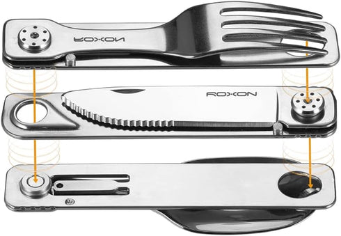 ROXON C1 3 in 1 Camping Utensils - Detachable Knife, Spoon, Fork for Outdoor Camping, Hiking