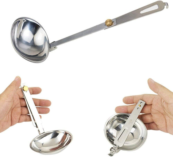 Portable Stainless Steel Camping Tableware Folding Spoon Soup Ladle