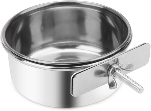Pet Food Water Bowl with Clamp Holder - Stainless Steel Coop Cup Hanging Feeder for Dog, Bird, Cat