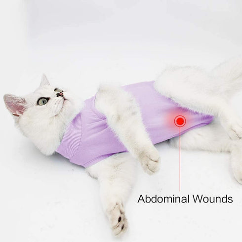 Cat Surgery Recovery Suit - Cat Onesie for Post-Surgery Wear, E-Collar Alternative for Cats (Purple-S)
