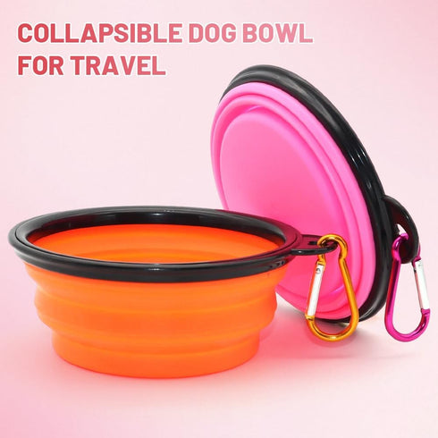 SLSON Collapsible Dog Bowls, 2 Pack Portable Pet Feeding Watering Dish for Traveling with Carabiners (Small,