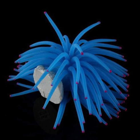 Artificial Soft Sea Anemone Coral Plant, Blue Silicone Aquarium Ornament for Fish Tank Decoration