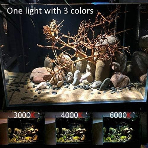 LED Aquarium Light for Freshwater Fish Tank - Vivarium Terrarium Spotlight with 3 Colors 3000K, 4000K, 6000K for