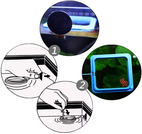 4 Pcs Fish Feeding Ring, Square and Round Aquarium Floating Food Feeder with Suction Cup