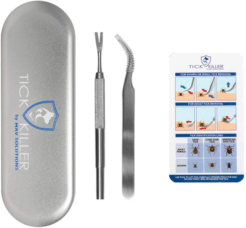 Platinum Tick Removal Tool Set, Stainless Steel Tweezers Kit with Protective Metal Case and Identification Card