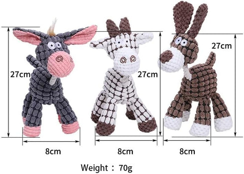 Feill Plush ChewToys with Squeakers, Cute Soft Dog Toys for Teeth Cleaning, for Indoor Puppies and Senior Pups, Plush No Mess Chew and Play (Grey Donkey)