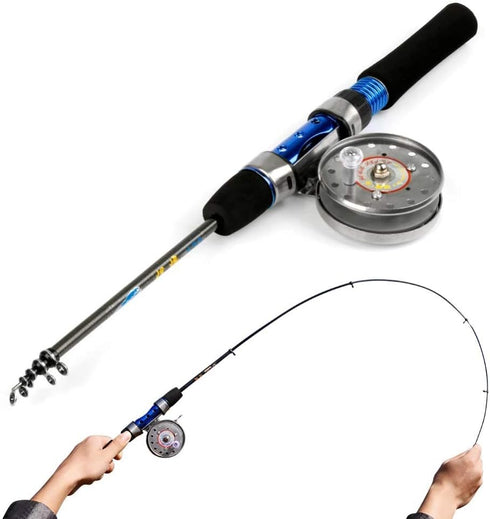 DCYMI 120cm Carbon Fiber Ice Fishing Rod Mini Pole Portable Shrimp Winter Fishing Rod with Fishing Reel Fishing Tackle