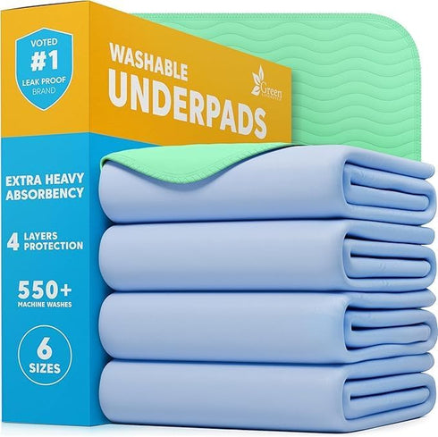 GREEN LIFESTYLE Washable Underpads - Heavy Absorbency Reusable Bedwetting Incontinence Pads for